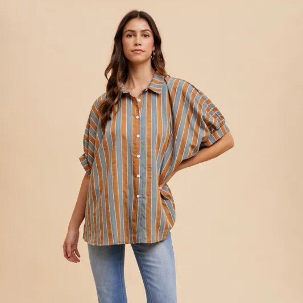 ✨NWT Annie‎ Wear Oversized Drop Shoulder Striped Woven Shirt
